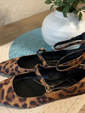 Kenneth Cole Leopard Print Mary Jane Flats - Brown & Black